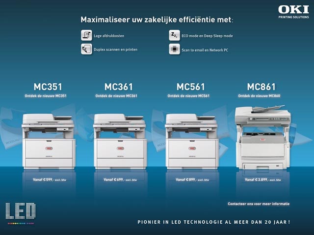 Geautoriseerd OKI dealer  ( Klik hier voor meer OKI informatie ) Hoogwaardige kleuren printers, multifunctionals, faxen en matrix printers 